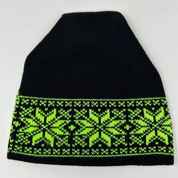 Snowflake Beanie Winter Hat Toque Ski Skiing Skier Nordic Fair Isle Black - Picture 2 of 7
